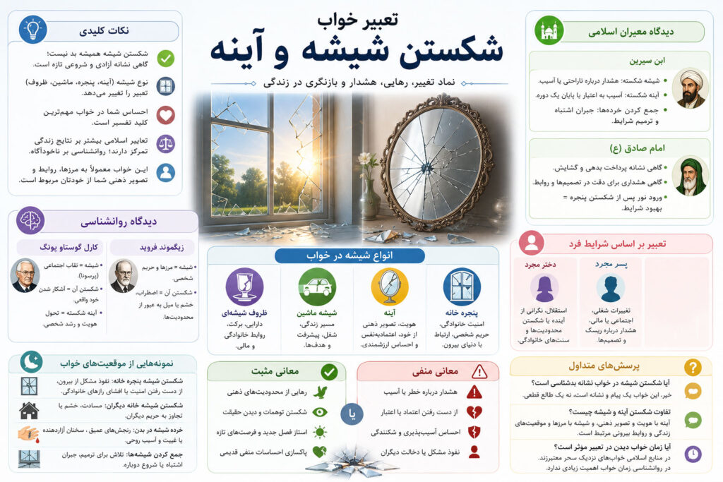 اینفوگرافی از تعبیر خواب شکستن شیشه و آینه