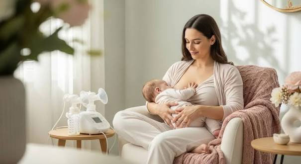 عکس یک زن در حال شیر دادن به نوزاد